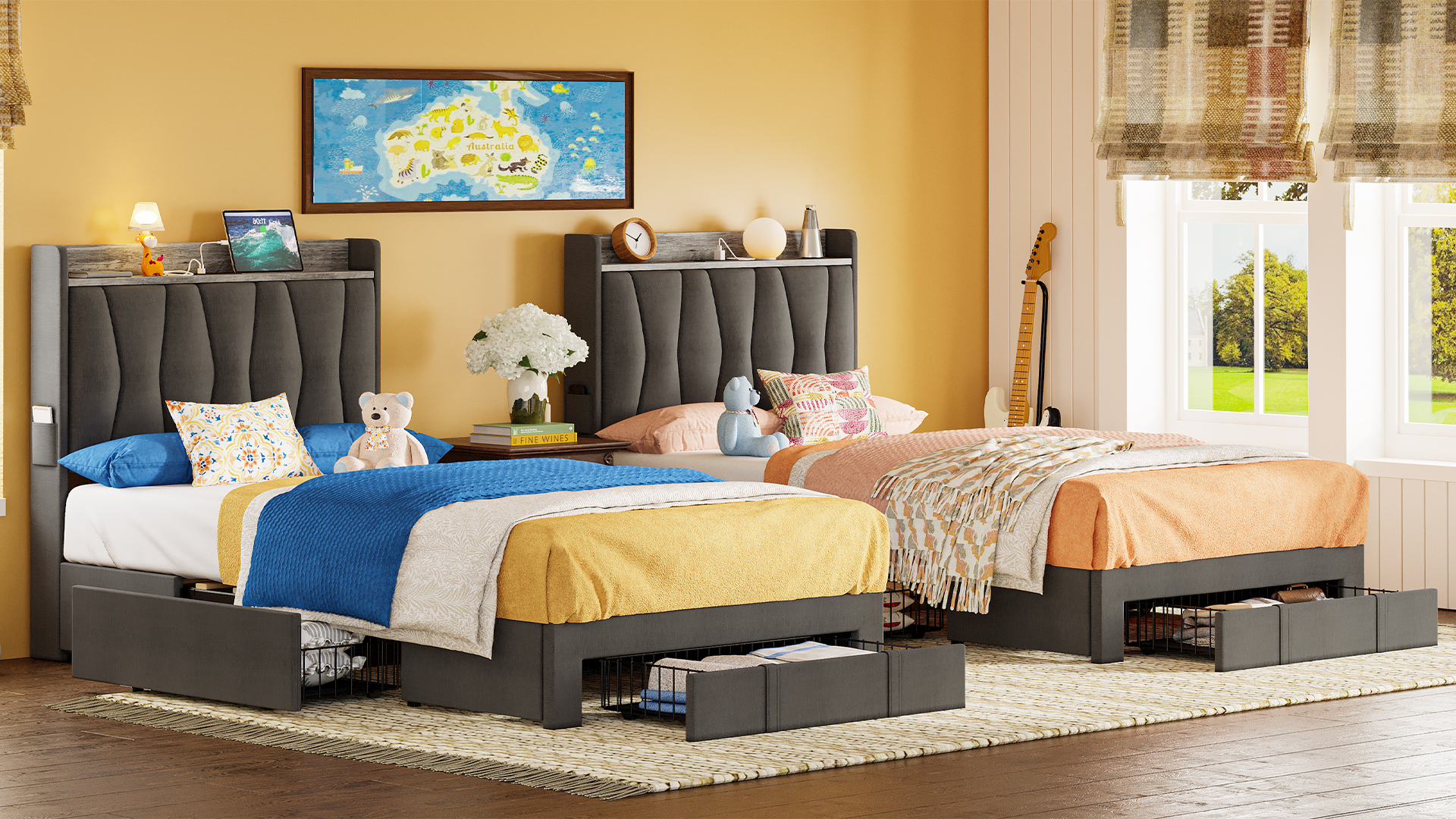 Amazon.com: ANCTOR Twin Bed Frame with 3 Drawers, Upholstered